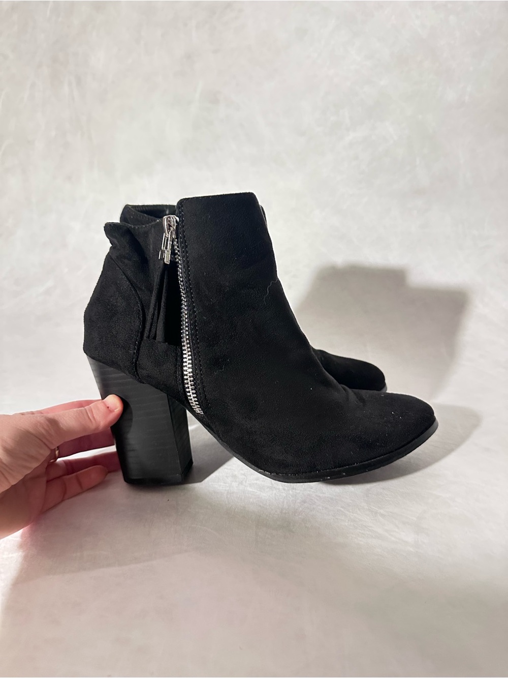 Women's Black Suede Ankle Boots with Side Zip